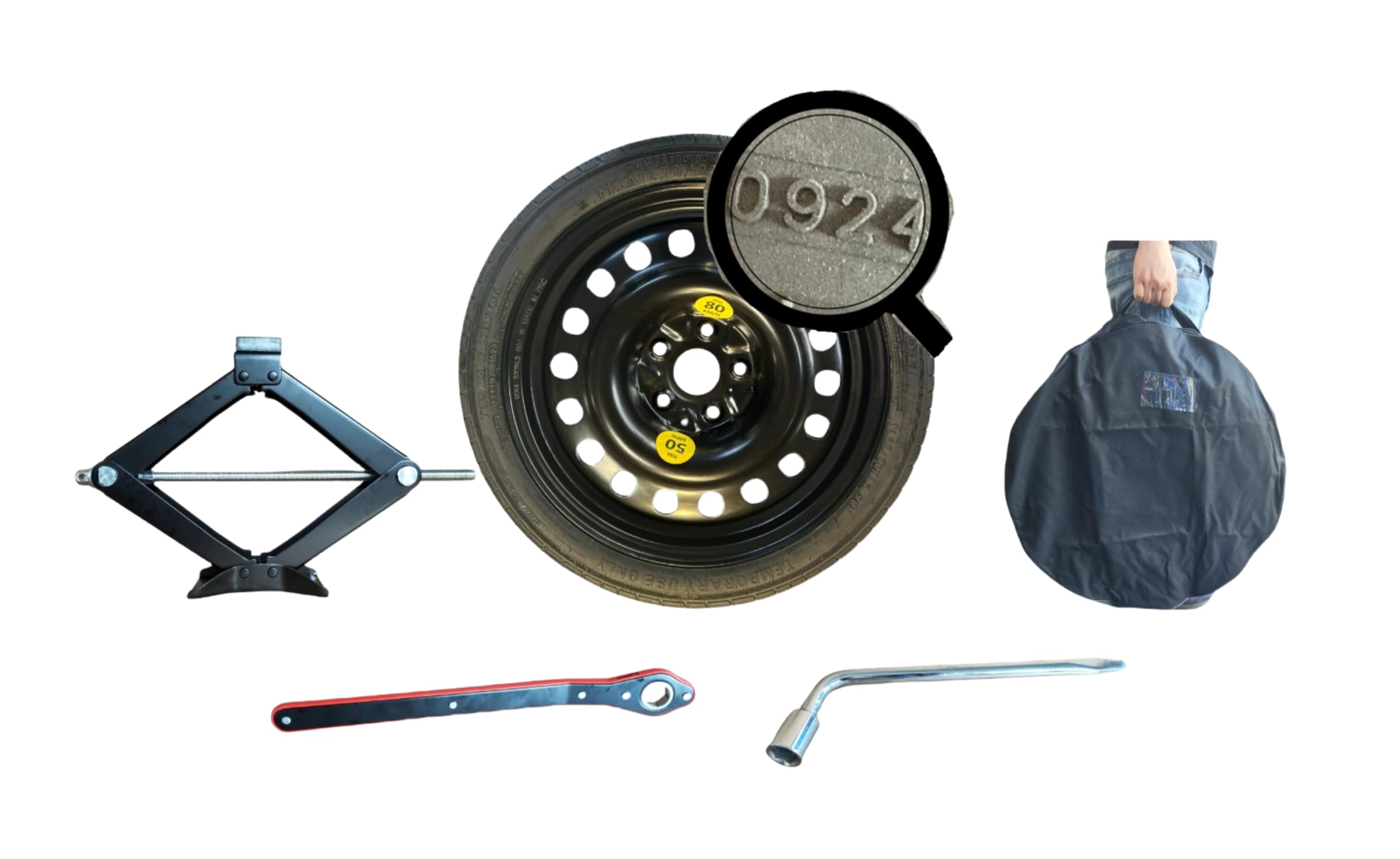 Kit Ruotino di scorta135/90 R17 compatibile con BMW X1 F48, X3 G01 (NO M SPORT O M PERFORMANCE) compatibile con MERCEDES GLA(no sottovano),GLB, VITO, CLASSE E (no sottovano) con accessori