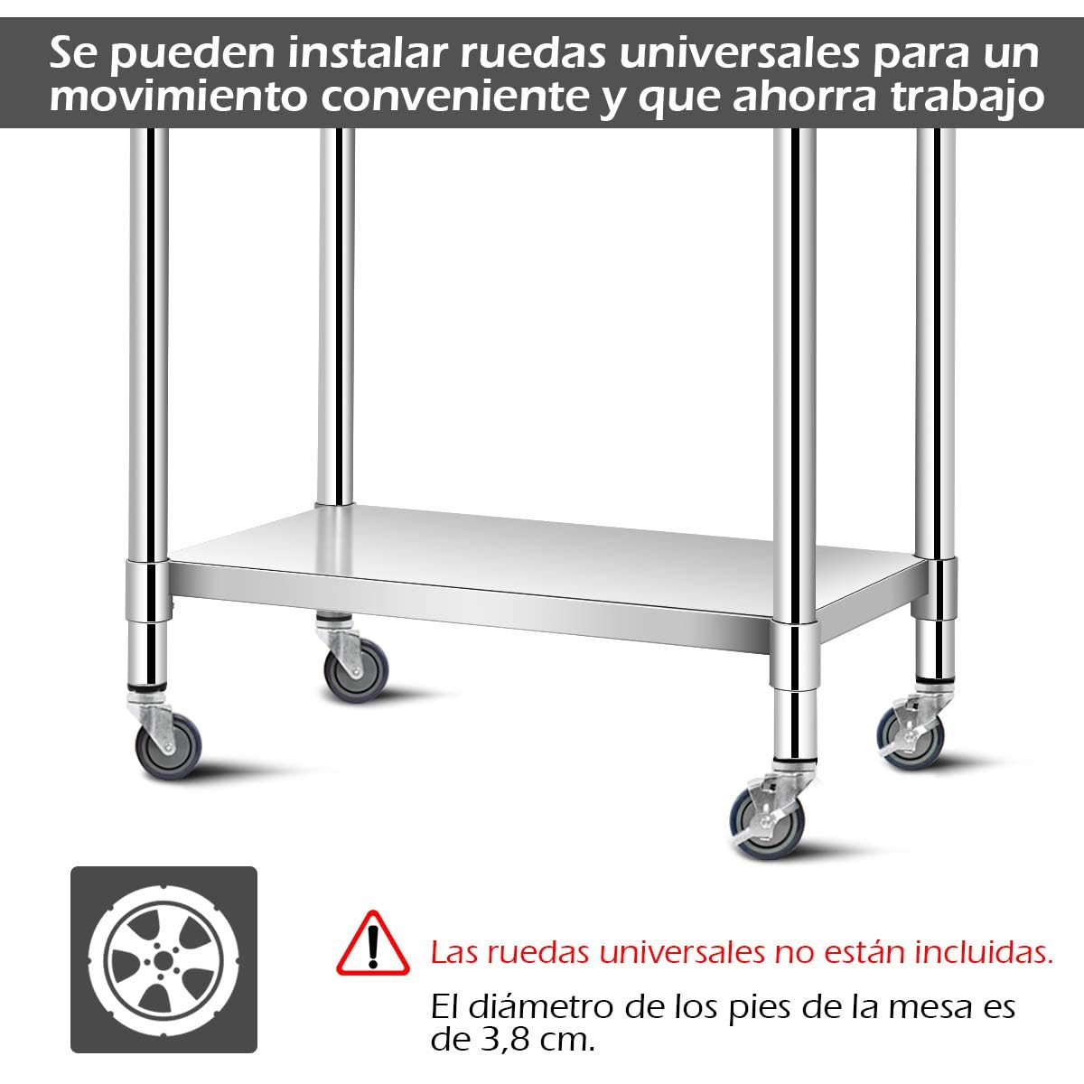 COSTWAY Mesa de Trabajo Acero Inoxidable, 122 x 61 x 90 cm, Mesa de Preparación de Comida de 2 Niveles, Estante Inferior Ajustable, Capacidad de Carga 250 kg, Estante Mesa Acero para Bar, Restaurante