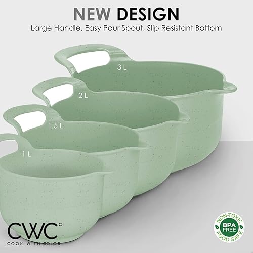 Vista 21 de COOK WITH COLOR Nesting - Juego de cuencos de plástico para mezclar con boquillas y asas, color rosa, 4 piezas antideslizantes