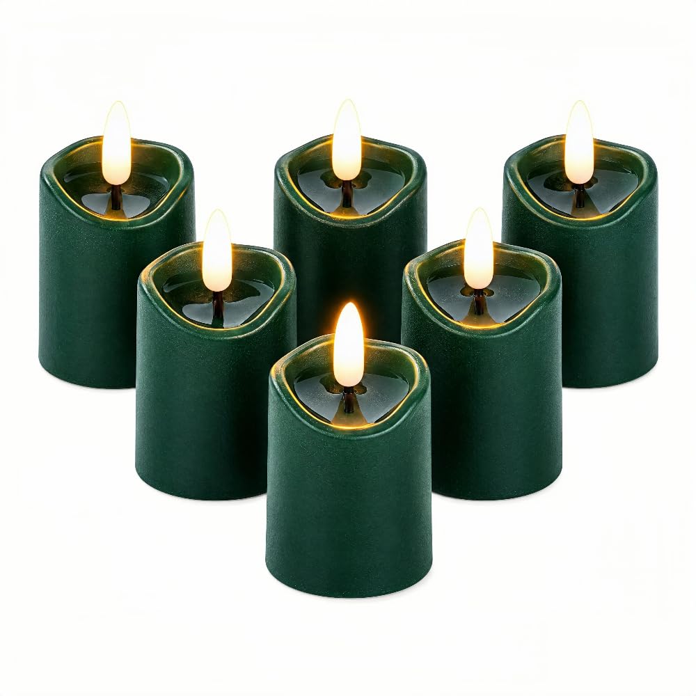 Simplelight Green Flameless Votive Candles with Timer, Set of 6