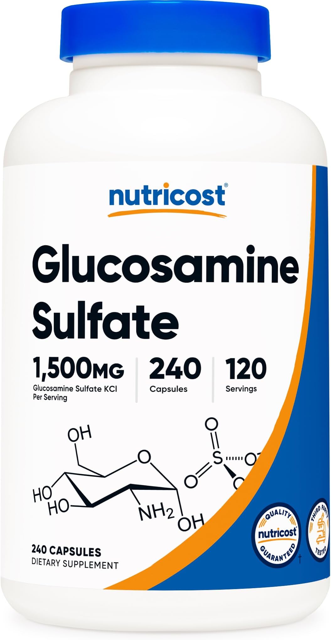 Glucosamine Sulfate 1500mg, 240 Capsules - 750mg Per Capsule, Gluten Free, Non-GMO