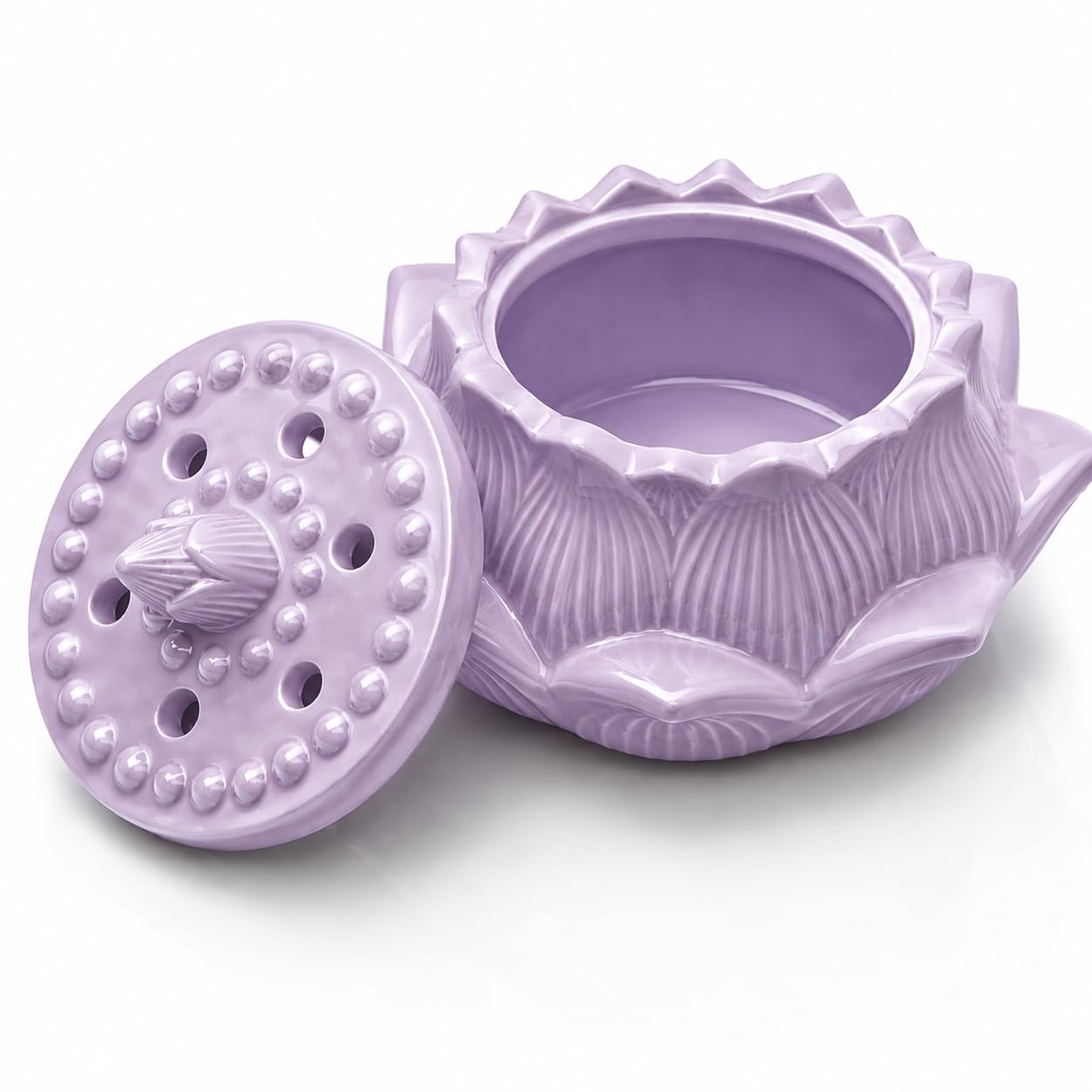 Ceramic Lotus Dhoop Dani | Premium Lotus Incense Burner with Lid | Smoke Diffuser for Dhoop, Loban & Sambrani | Decorative Home Temple & Meditation Decor | Lavender-image-24