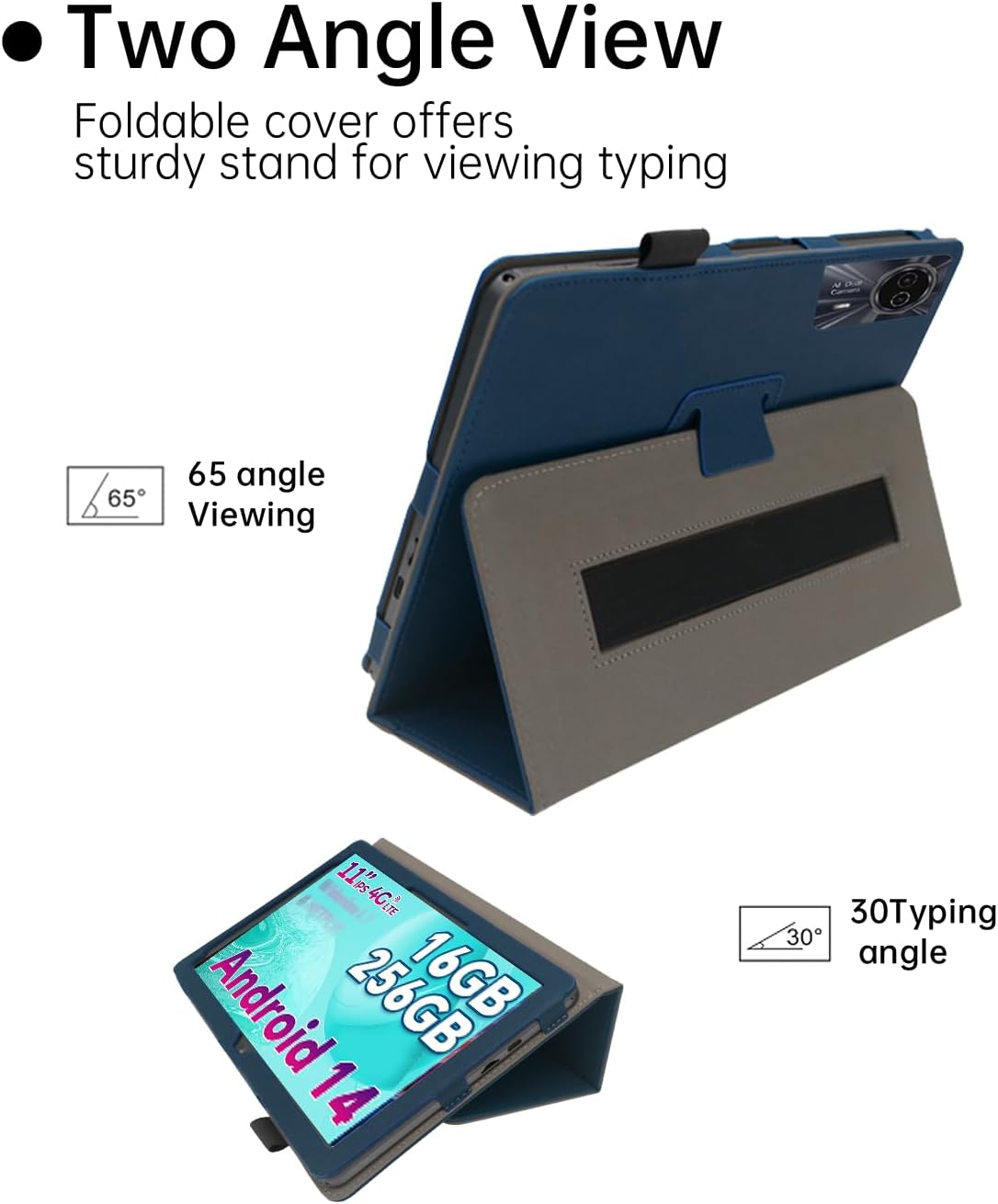 Case for ODEA Android 14 Tablets, 11 Inch S11 2024 Upgraded Version，Premium Leather Business Folio Stand Cover with Hand Strap for tablet,Darkblue.