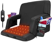 Vista 1 de Blufree Asiento de estadio con calefacción extra ancho, silla plegable portátil, 6 posiciones reclinables, soporte de respaldo y brazo, cojín grueso