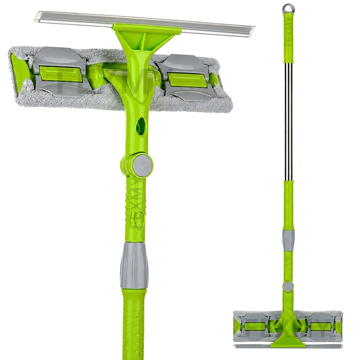 Upgraded 2 in 1 Rotatable Glass Cleaner Wiper with Extendable Long Handle, Double Sided Window Cleaning Mop, Microfiber Cloth & Rubber Squeegee for Glass, Mirror, Shower Door, Car, Solar Panel-image-38