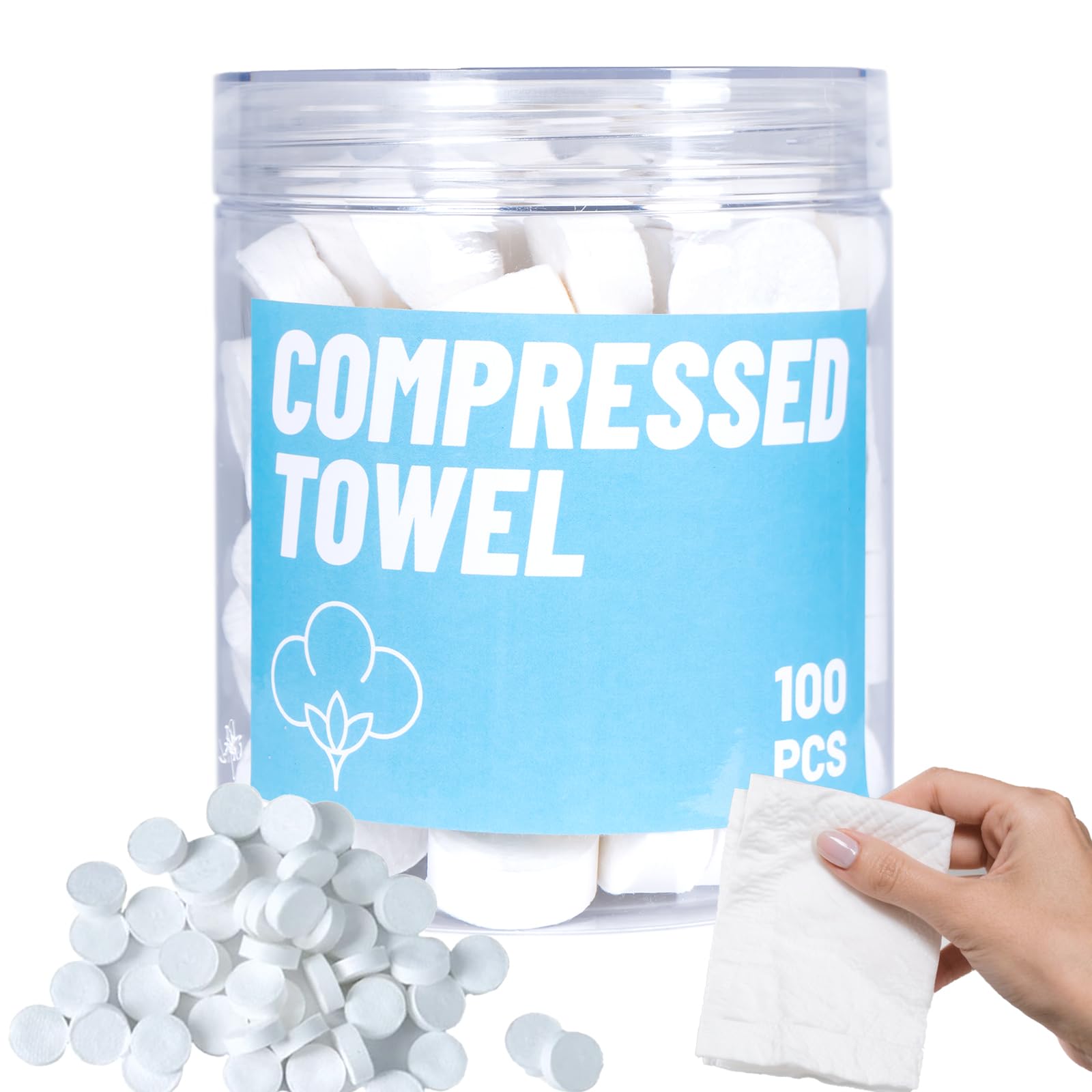 100 PCS Compressed Towels, Compressed Cotton Hand Wipe, Camping Towel, Disposable Face Compressed Towels, Camping Towels Compressed Towel Tablet,Camping, Sports-image-39