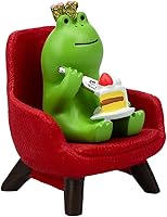 Refintural Miniature Frog Eating Cake Figurine on Red Sofa - Cute Resin Desk Decor, Shelf Ornament & Funny Gift for Frog Lovers