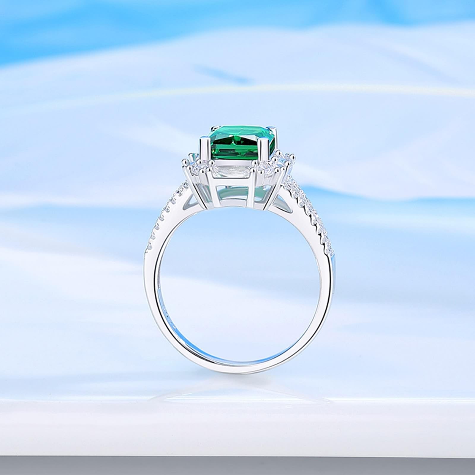 KnSam Prawdziwe złoto pierścionek zaręczynowy 18-karatowe żółte złoto Au750, elegancki pierścionek z cytrynem żółtym szmaragdowym szlifem, PT950 Platinum pierścionki partnerskie Moissanit, rozm. 47-65