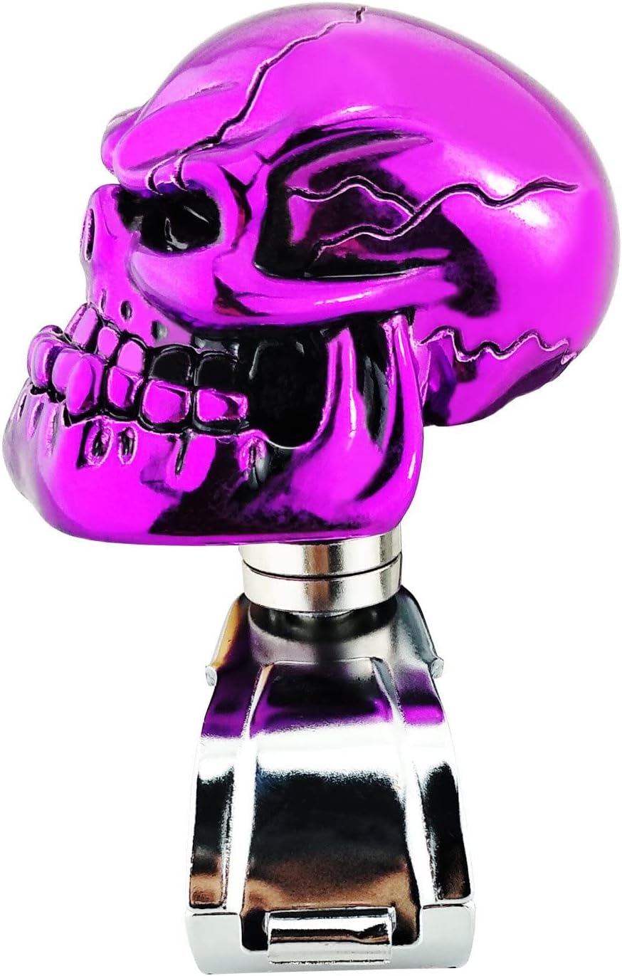 Lunsom Steering Wheel Knob, Skull Shape Driving Power Handle Control Suicide Knob Spinner Turning Aid Helper Fit Most Tractors,Forklifts, Lawn Mowers(Purple-1)