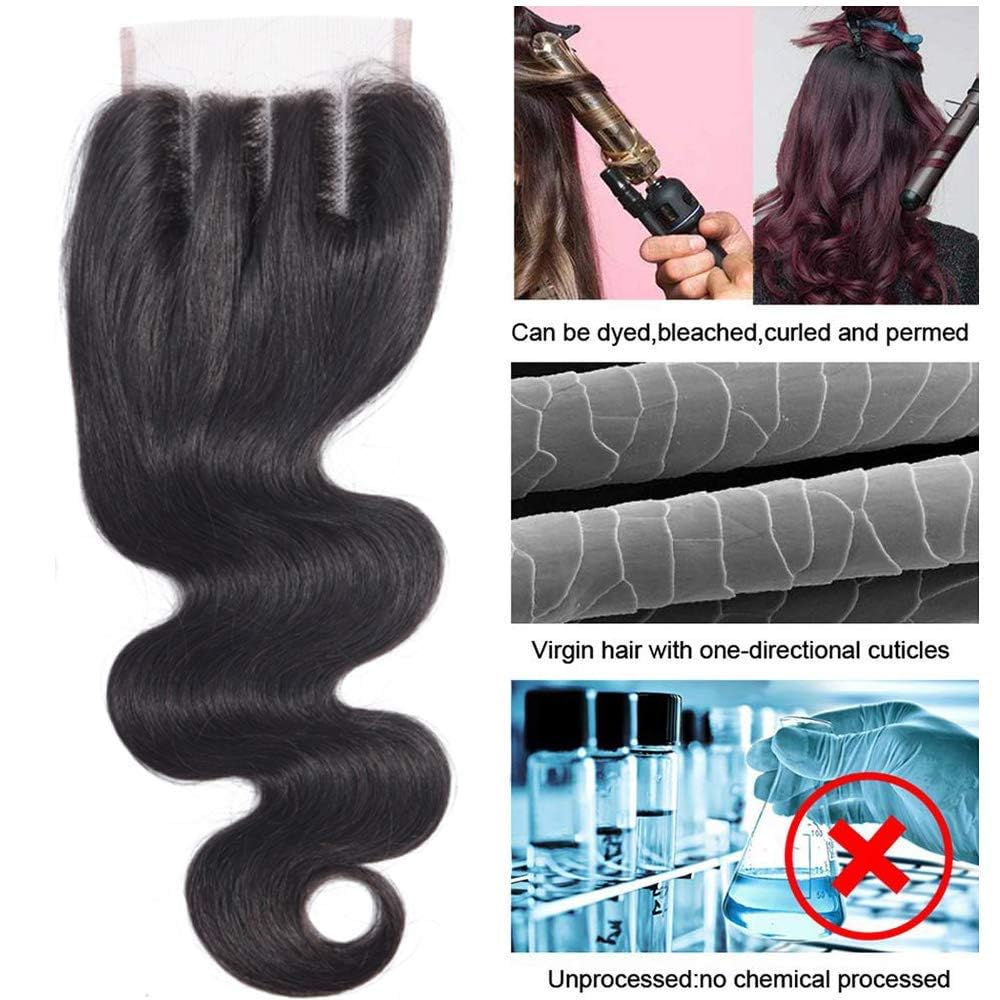 QTHAIR 18A Brazilian Body Wave Closure 20inch 4"x4" Three Part Swiss Lace Closure 100% Unprocessed Brazilian Virgin Human Hair Lace Closure Natural Color Body Wave Human Hair