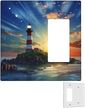Light Switch Cover Plate Decorative Wall Plate 2 Gang Outlet Covers Electrical Switch Plate Covers Lighthouse Wallplate Switchplate Faceplates for Bathroom Home Decor