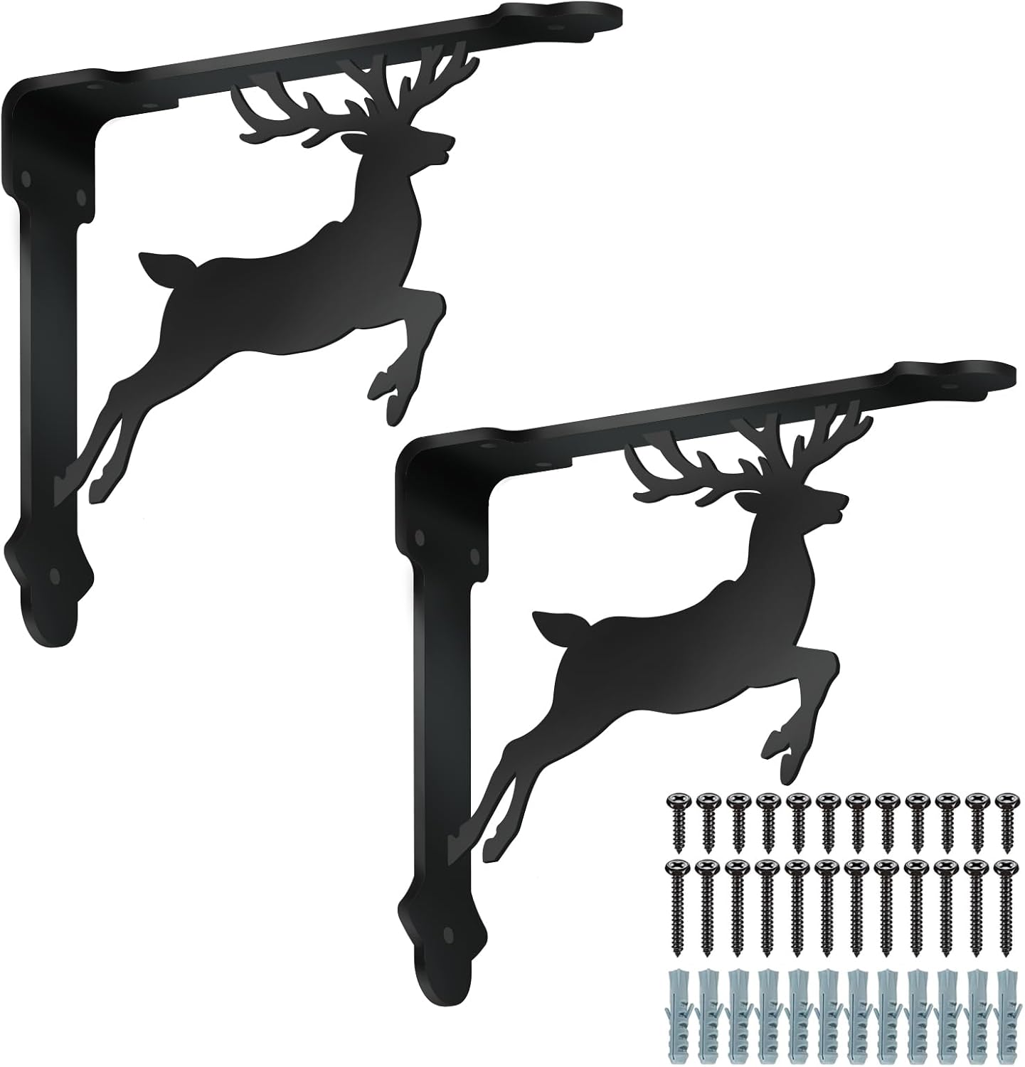 SUPERDANT 2 Pack Deers Shelves Brackets Heavy Duty Decorative Shelf Bracket Fireplace Black Iron Wall Shelf Brackets for Home Kitchen Bookshelf Mantel Corbels Metal Corner Brace 8.3x6.8in