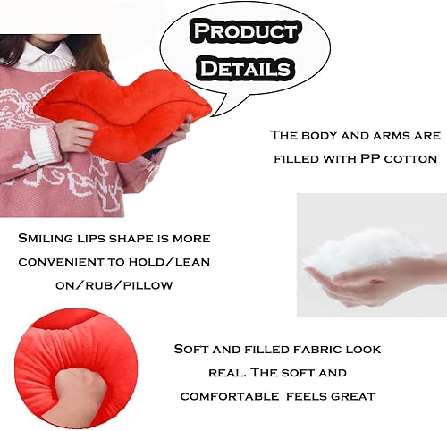 Miniatura 3 de CHELEI2019 Almohada de labios de 23.6 pulgadas con forma de labio rojo 3D, almohada de felpa para decoración del hogar, sofá, cama