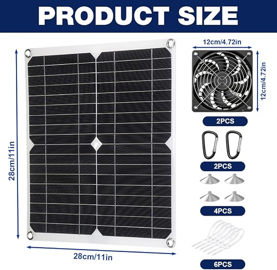 Solar Panel Fan Kit, 12W Outdoor Weatherproof Solar Fan, 16V Dual Exhaust Fan for Small Chicken Coops, Greenhouses, Sheds, Pet Houses, Window Exhaust