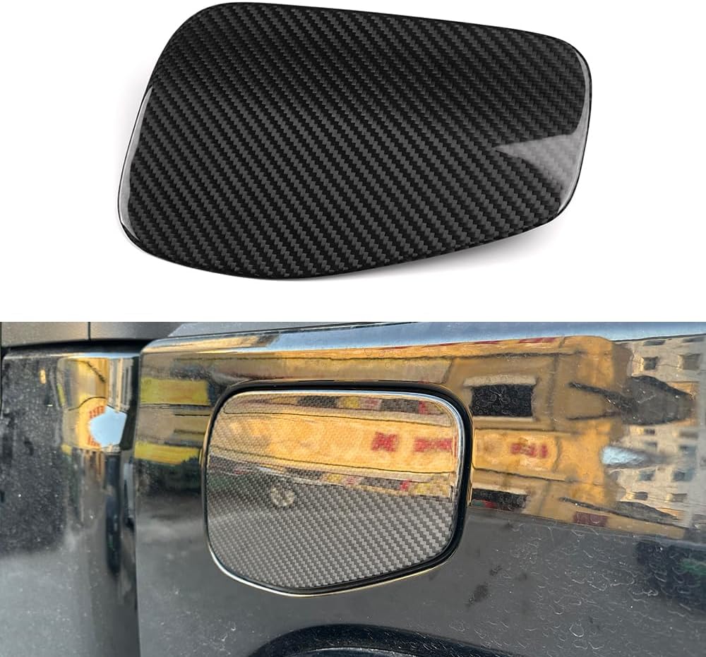 Carbon Fiber Gas Tank Cap Trim for Jeep Gladiator Rubicon Sport S 2020 2021 2022 2023 2024 2025 Fuel Lid Cover for Jeep JT Fuel Door Overlay (Glossy Carbon)