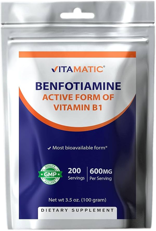 Vitamatic Benfotiamina Polvo Puro 600 mg por porción - 100 gramos - También llamado Vitamina B1 liposoluble