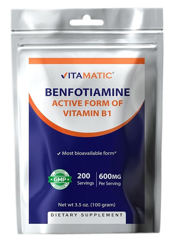 Vitamatic Suplemento de Vitamina B1 Benfotiamina em Pó 600 mg por Porção, 100 g