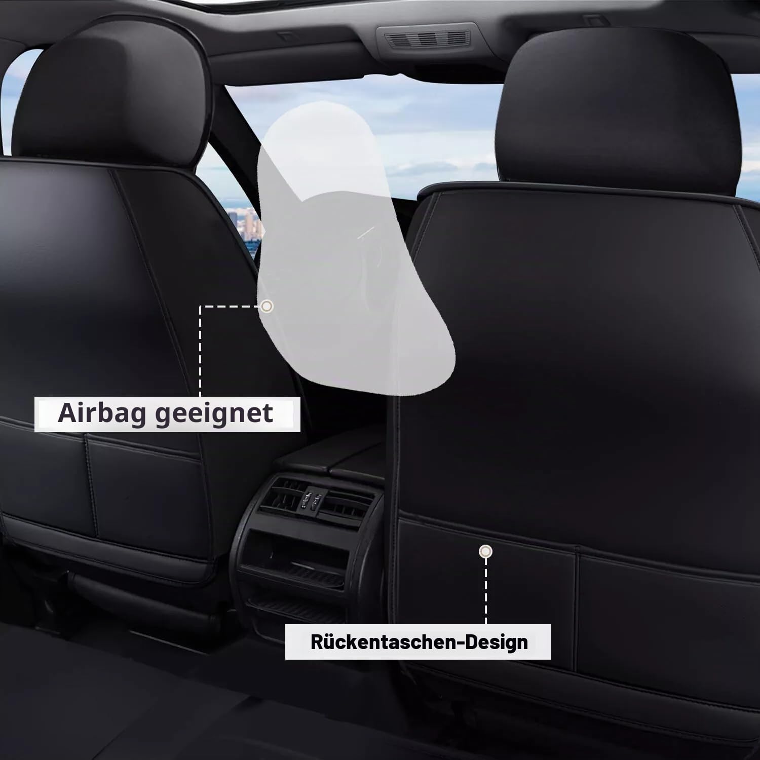Auto Sitzbezüge Set Autositzbezüge für Hyundai Tucson 2015-2017 2018 2019 2020 2021 2022 2023 2024 2025, Vorne Und Hinten Leder Auto-Schonbezüge Wasserdicht Sitzschoner Zubehör,Black