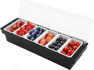 Pizza Ingredient Container 6 Compartments Fruit Box Top Station with Transparent Lid Spice Dispenser Fruit Storage Kitchen Food Storage (6 Compartments)