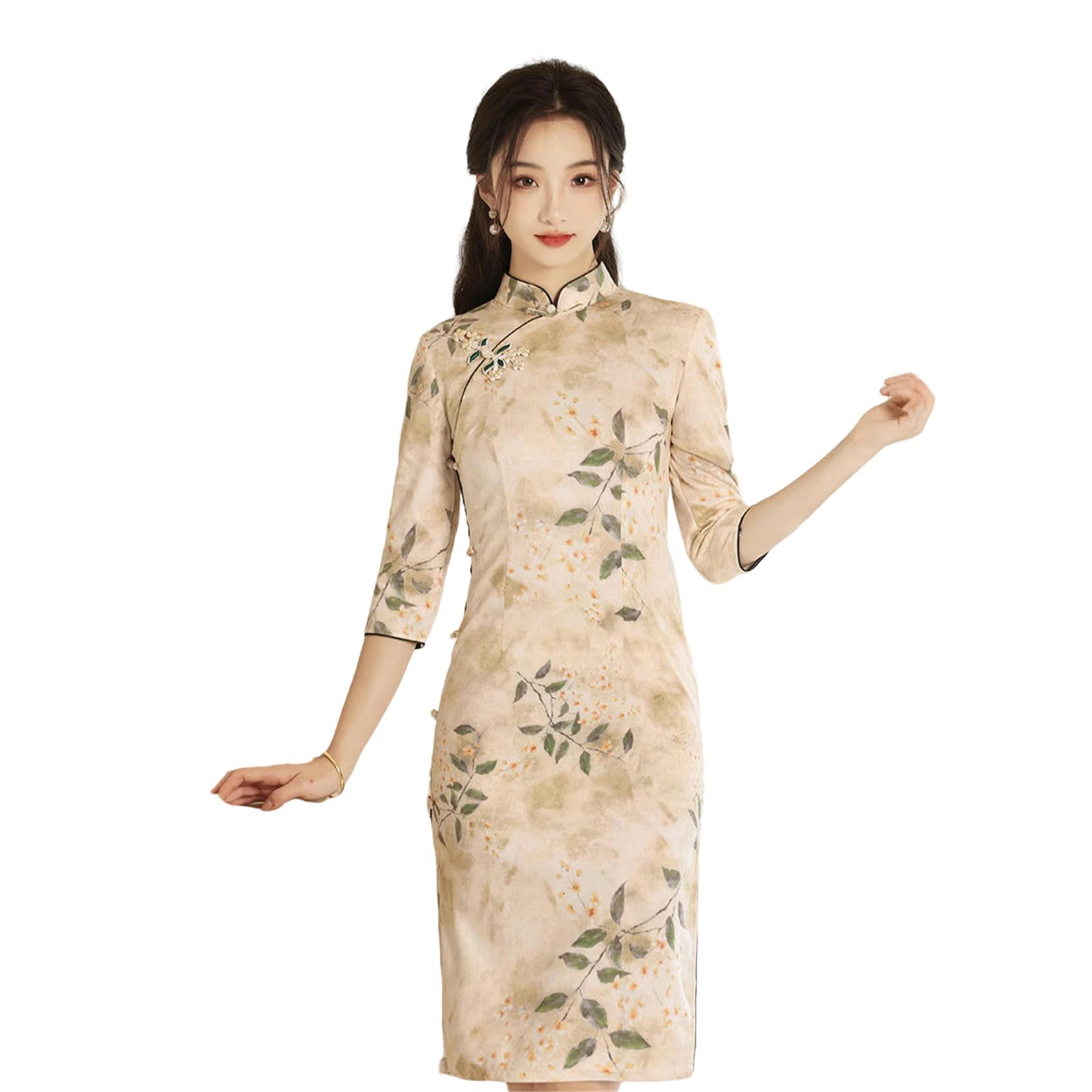 Robe cheongsam boutons osmanthus pour réceptions et soirées - 7