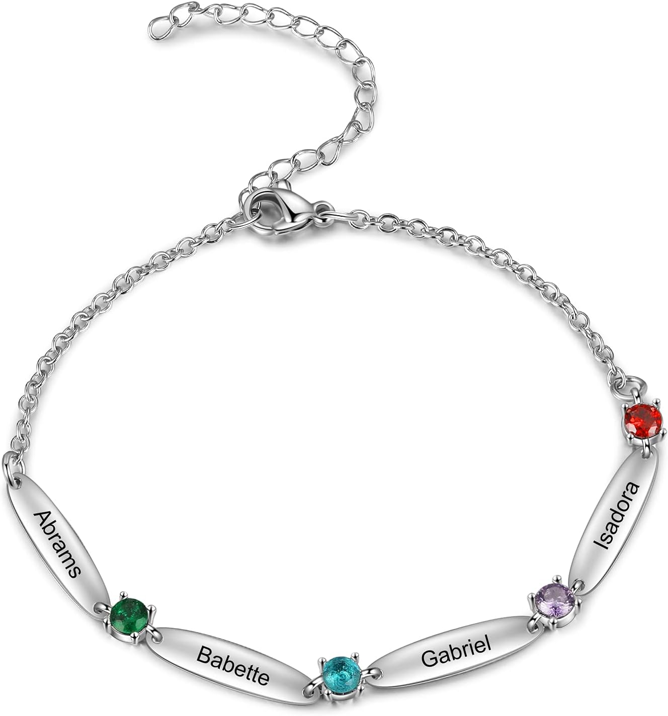 Personalized Simulated Birthstone Bracelets Adjustable Bangle Bracelets for Women with Name Custom Letter Initial Engraved Mom Bracelets