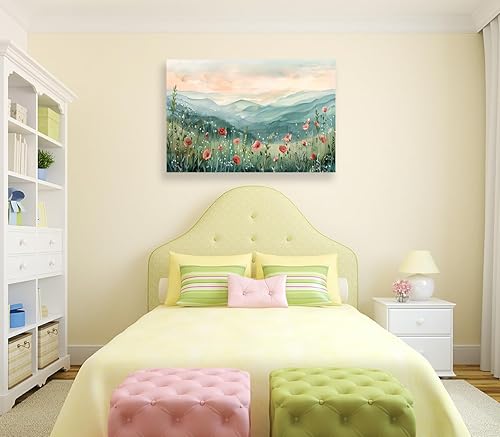 Miniatura 6 de Tucai Decor Lienzo de paisaje floral para pared, 32 x 48 pulgadas, amapolas en valle de montaña, decoración del hogar, impresiones artísticas para