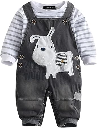 Cute Baby Boy Clothes Suit Toddler Boys Striped long Sleeve T-Shirt+Denim Overalls Jumpsuit Pants Outfits Sets