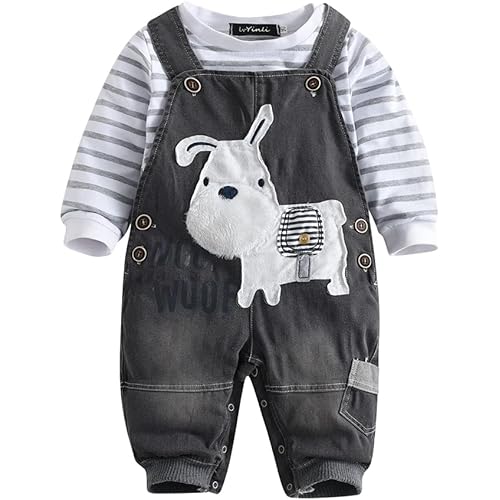 LvYinLi Cute Baby Boy Clothes Suit Toddler Boys' Striped long Sleeve T-Shirt+Denim Overalls Jumpsuit Pants Outfits Sets