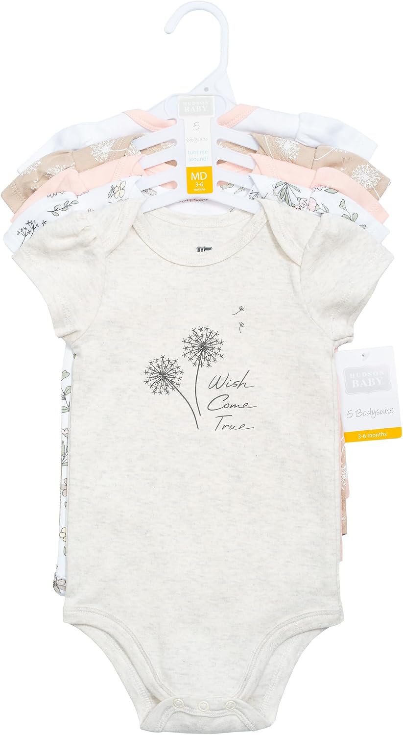 Hudson Baby Infant Girls Cotton Bodysuits 5-Pack