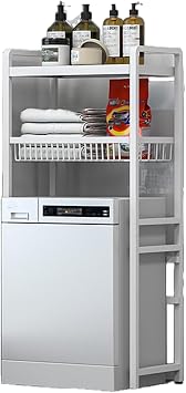 JINZHANG Washing Machine Rack Laundry Rack Bathroom Storage Cabinet Washing Machine Top Storage Shelf Cupboard Carbon Steel Material Tension Space Saving Vertical Multi Tier Storage Easy Installation