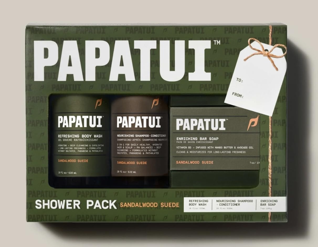 Shower Pack - Sandalwood Suede - Refreshing Body Wash, 2-in-1 Shampoo + Conditioner, And The Enriching Bar Soap, All in The uxury Sandalwood Suede Scent