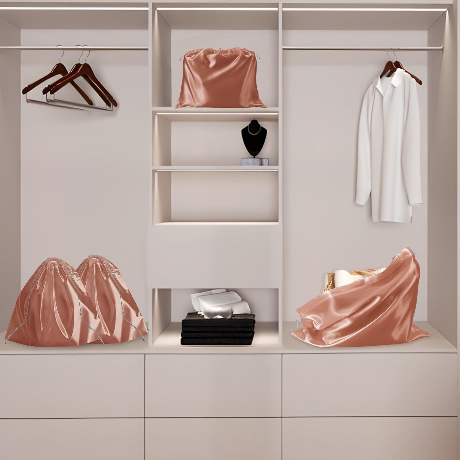 Lot de 16 housses de sac à main en soie anti-poussière avec cordon de serrage pour sacs à main, chaussures, sacs à main, bottes (noir), rose gold, Fashions