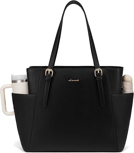 Miniatura 11 de LOVEVOOK Bolso para laptop con gran portavasos para mujer, bolso tote de cuero para trabajo para mujeres, maletín profesional para computadora de