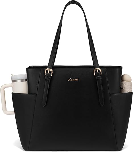 LOVEVOOK Borsa Tote In Pelle PU Per Donna, Capiente Per PC 15,6/17 Pollici, Con Tasca Esterna Per Bottiglia E 11 Scomparti, Elegante Per Lavoro E Viaggio