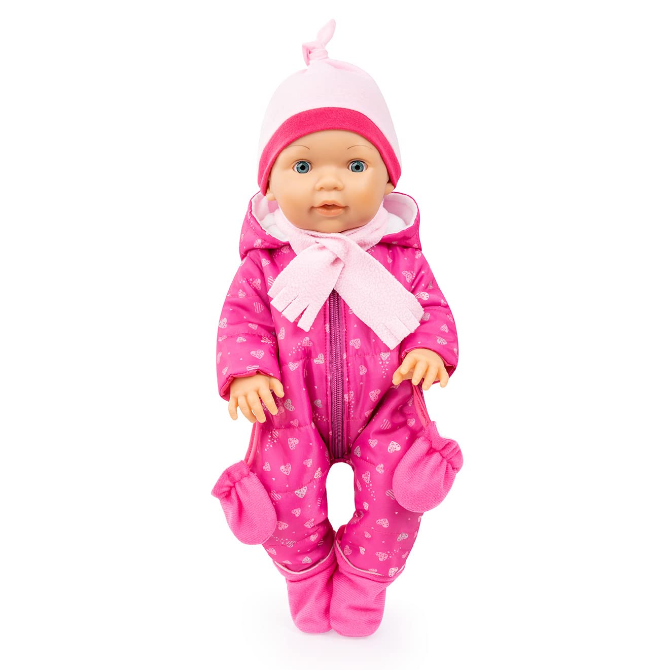 Bayer Design 84209AA Ubrania dla lalek, 38-42 cm, z snieżny kombinezon, szalik, rękawiczki, buty i czapka, różowe