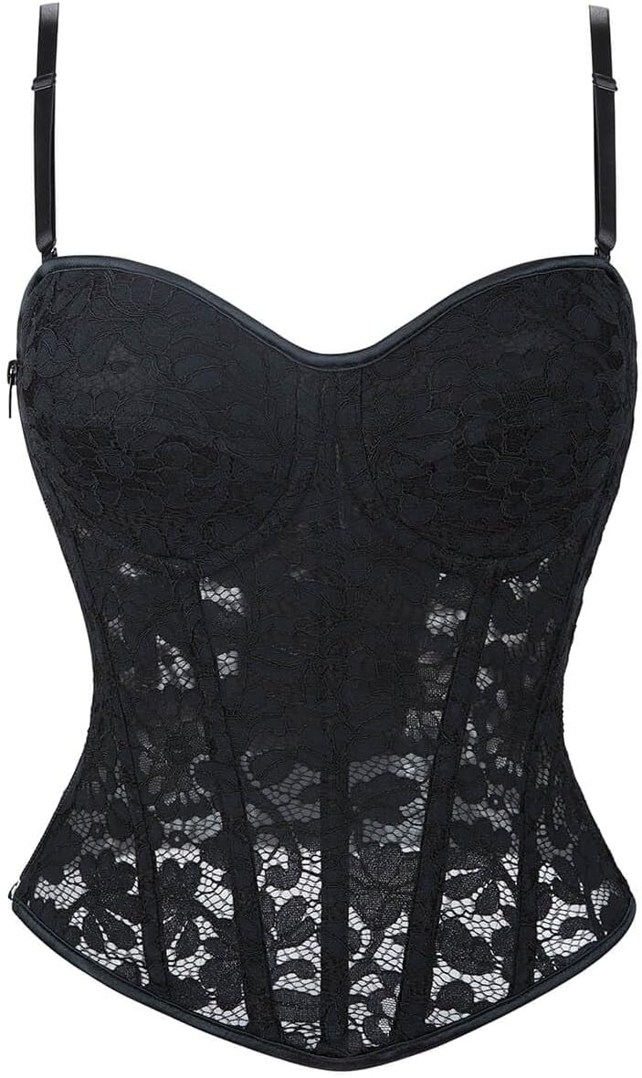 SHYMMUO Black Corset Top for Women Sexy Lace Floral Bustier Corset Tank Cami Top Gothic Lingerie Club Party Halloween Outfit