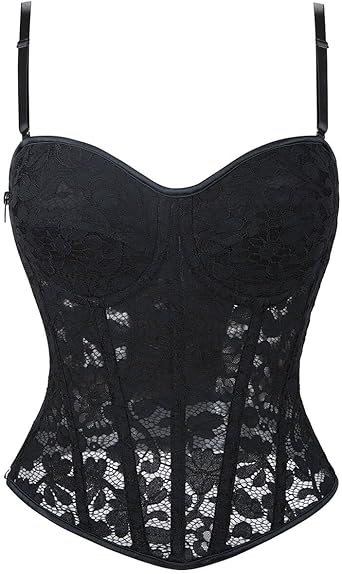 Black Corset Top for Women Sexy Lace Floral Bustier Corset Tank Cami Top Gothic Lingerie Club Party Halloween Outfit
