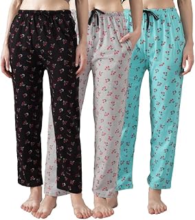 SwellSwag Women's Cotton Casual Printed Pyjamas With Side Pockets - (Combo Pack Of 3) Price In India