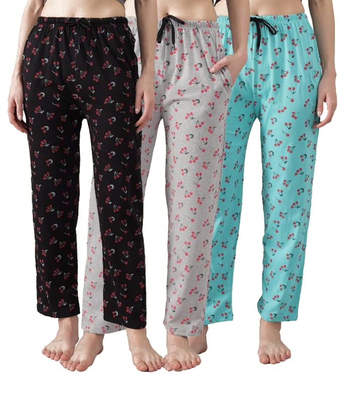anixa Women's Cotton All Over Printed Pyjama/Track Pants - (Set of 3)-picture-17