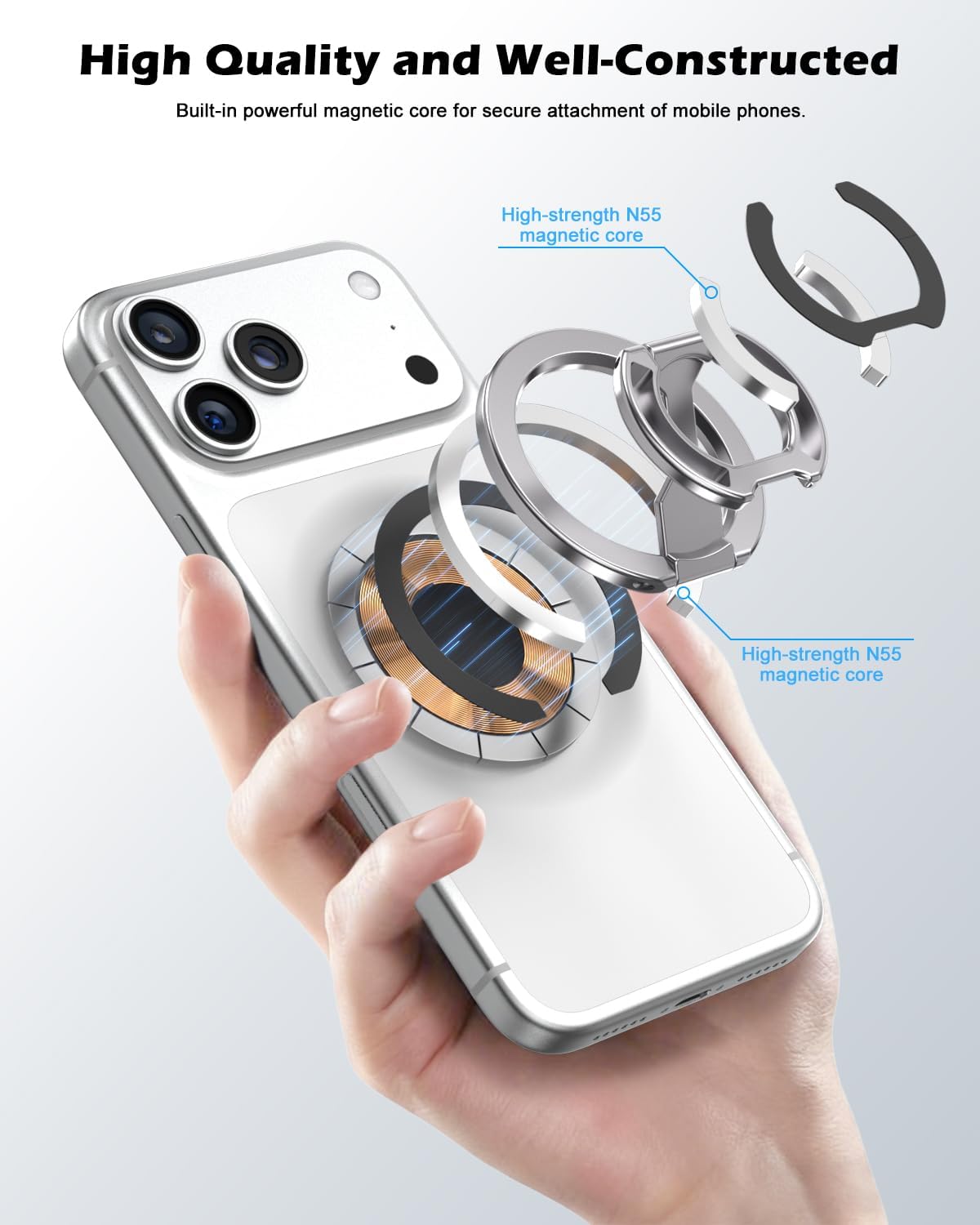 CloudValley Anello Magnetico Cellulare per MagSafe, Magnete Bifacciale, Supporto Pieghevole, Doppia Funzione, Rotazione a 360°, Forte Magnetismo, Compatibile con IPhone 16 15 14 13 12