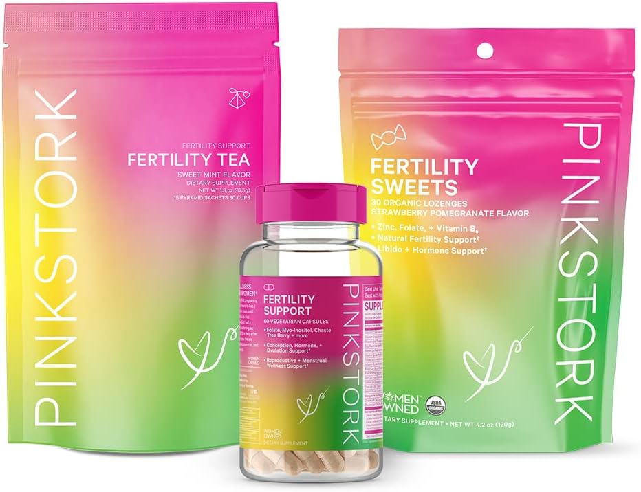 Pink Stork Fertility Bundle - Fertility Tea and Fertility Supplements for Women, Prenatal Vitamins with Ashwagandha, Inositol, Vitex and Folate to Help Support Hormone Balance for Women