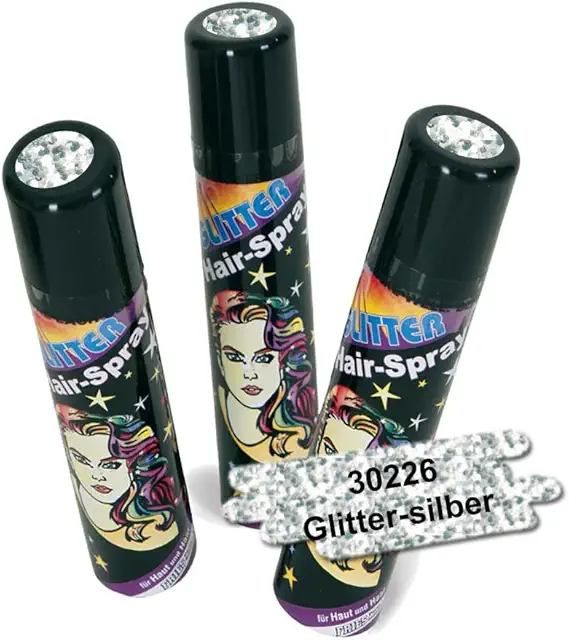 FASCHING 30226 Silber Glitter Haarspray - Glitzer & Farbe für Haare