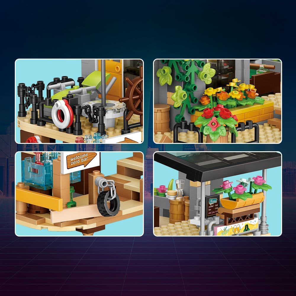 Detailed view of LOZ Mini Blocks Horizon Bar outdoor elements