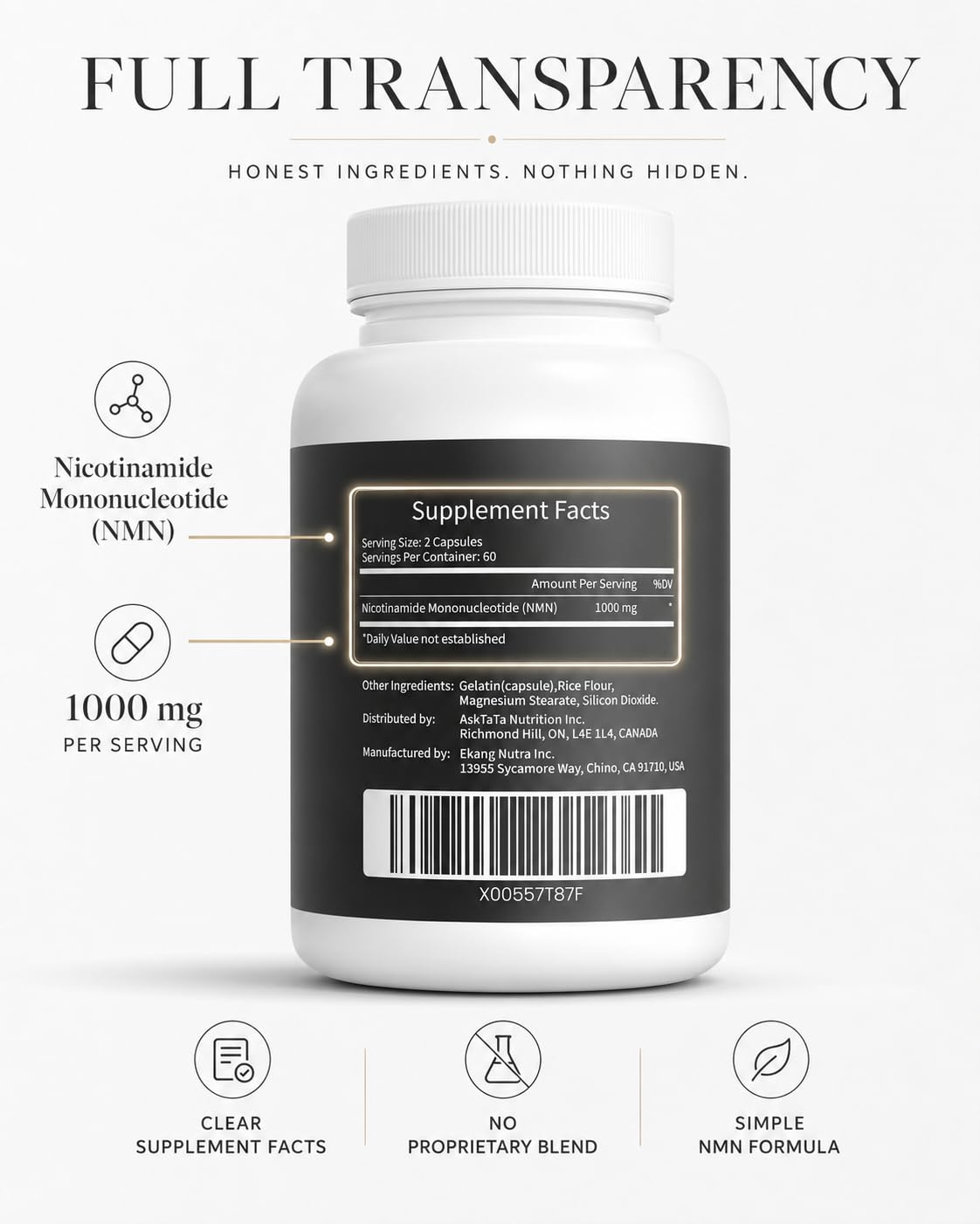 NMN Supplement 1000mg Pure Nicotinamide Mononucleotide NAD+ Precursor Supports Mitochondrial Function, Cellular Energy & Healthy Aging 120 Capsules 60 Servings — Amazon image 2
