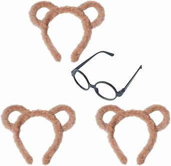 4Pcs Chipmunks Costumes Accessory Sets 3 Ears Headband and 1 Round Glasses Frame for Halloween Party Cosplay