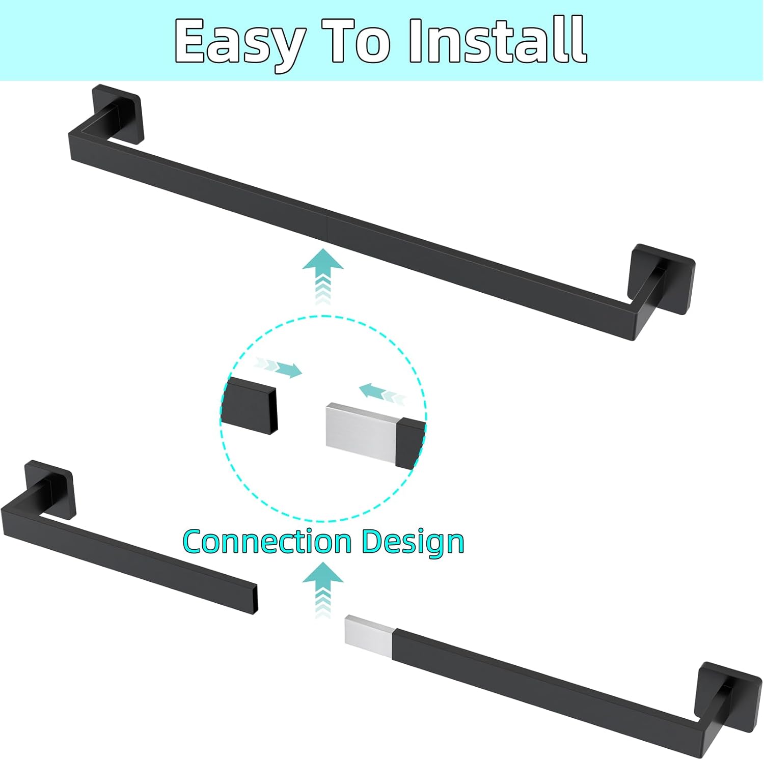 24" Bathroom Towel Bar, 24 Inch Towel Racks for Bathroom Wall Mounted, 304 Stainless Steel Hand Towel Holder Organizer, Modern Home Decor Towel Rod, Matte Black Towel Hangers for Bathroom Wall - Image 5