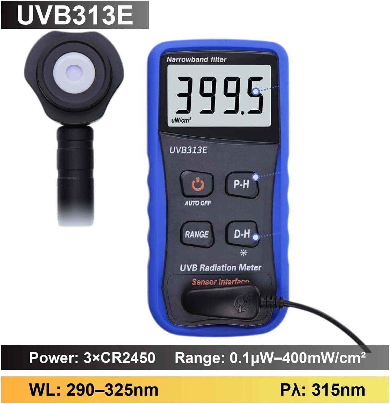 UV Light Meter 254nm 475nm UV Intensity Meter(UVB313E)