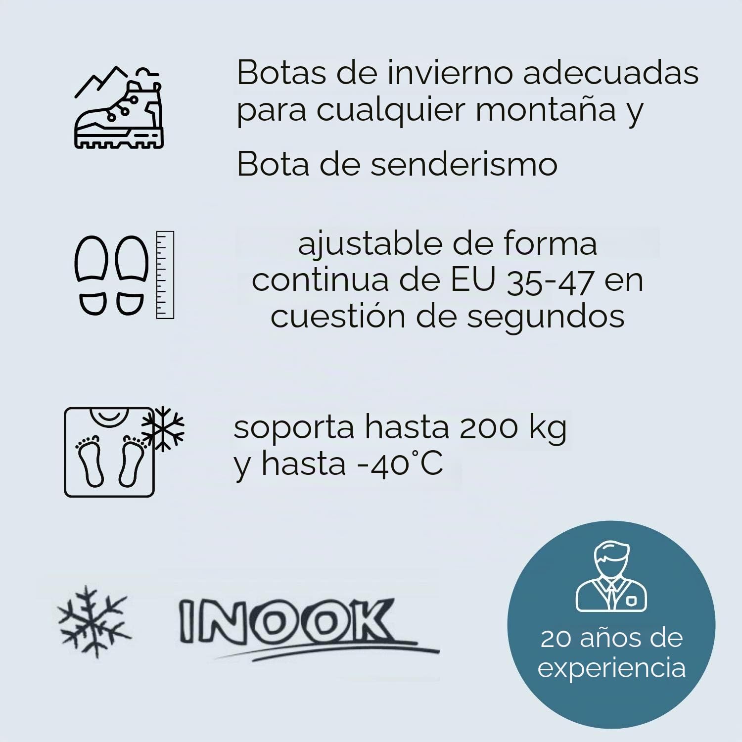 Inook Alpin OXM - Raquetas de nieve para hombre y mujer, ayuda automática para subir, tamaño ajustable, funciones patentadas