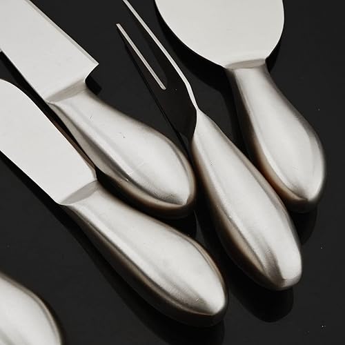 Miniatura 9 de JASHII Juego de 6 cuchillos de queso de acero inoxidable 304 de plata mate para rebanar cortar y untar mini tenedores de queso cuchillos de