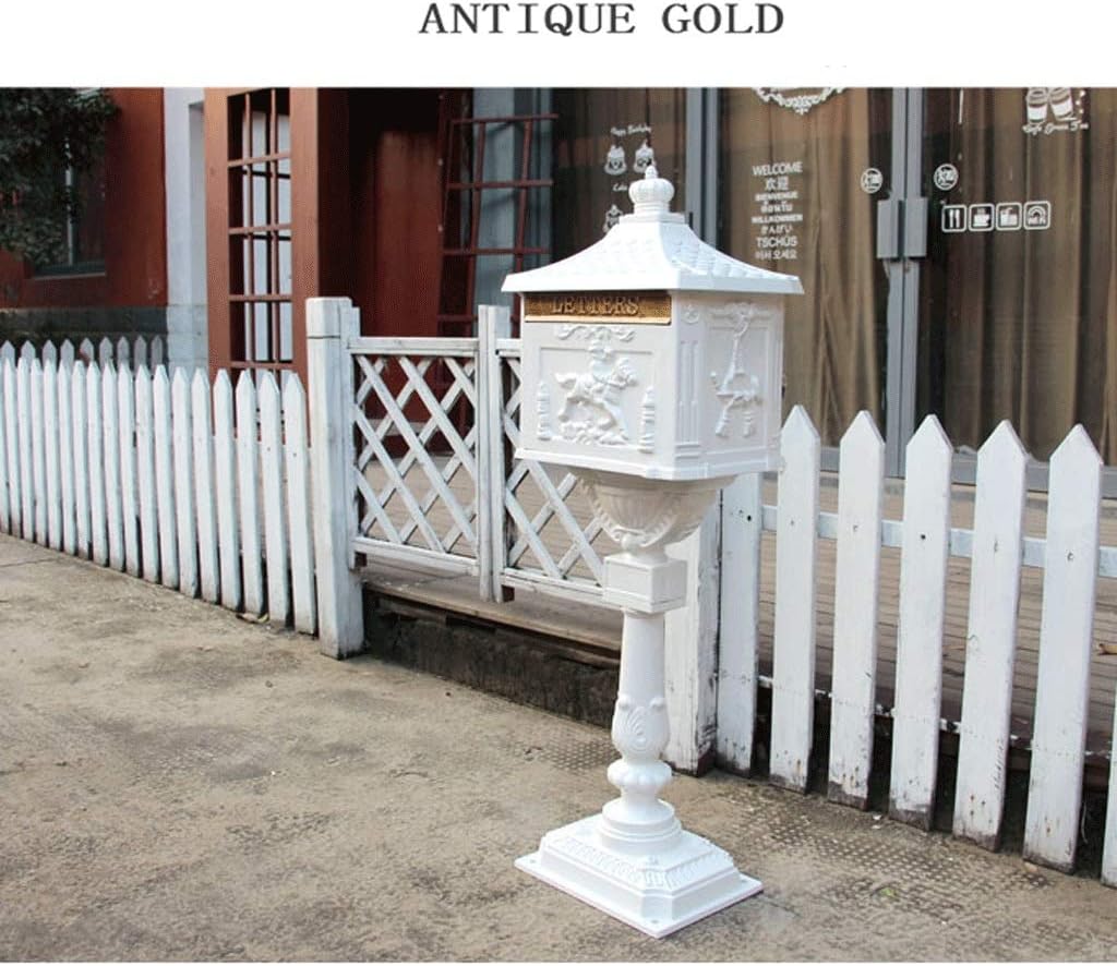 Upright Cast Iron Mailbox Postbox Mail Box Wall Mount Metal Post Letters Box Rustic Country Cast Iron Mail Box(Gray)